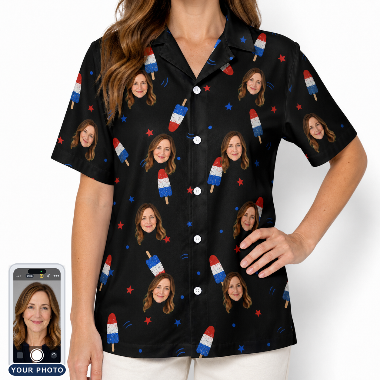 Women's Starsicle Swirl Custom Face Hawaiian Shirt