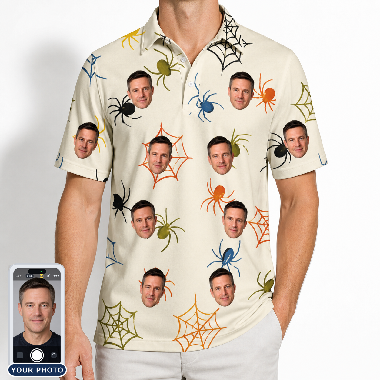 Men's Creepy Crawlers Custom Face Polo Shirt