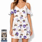 Women's Skull Shuffle Custom Dog Face Off-Shoulder Dress