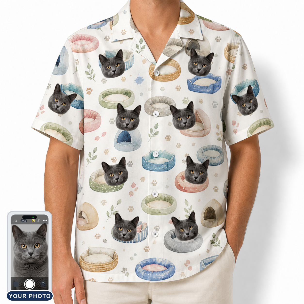Men's Dreamy Dens Custom Cat Face Hawaiian Shirt