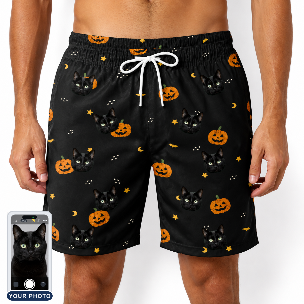 Men's Cackle Carvings Custom Cat Face Beach Shorts