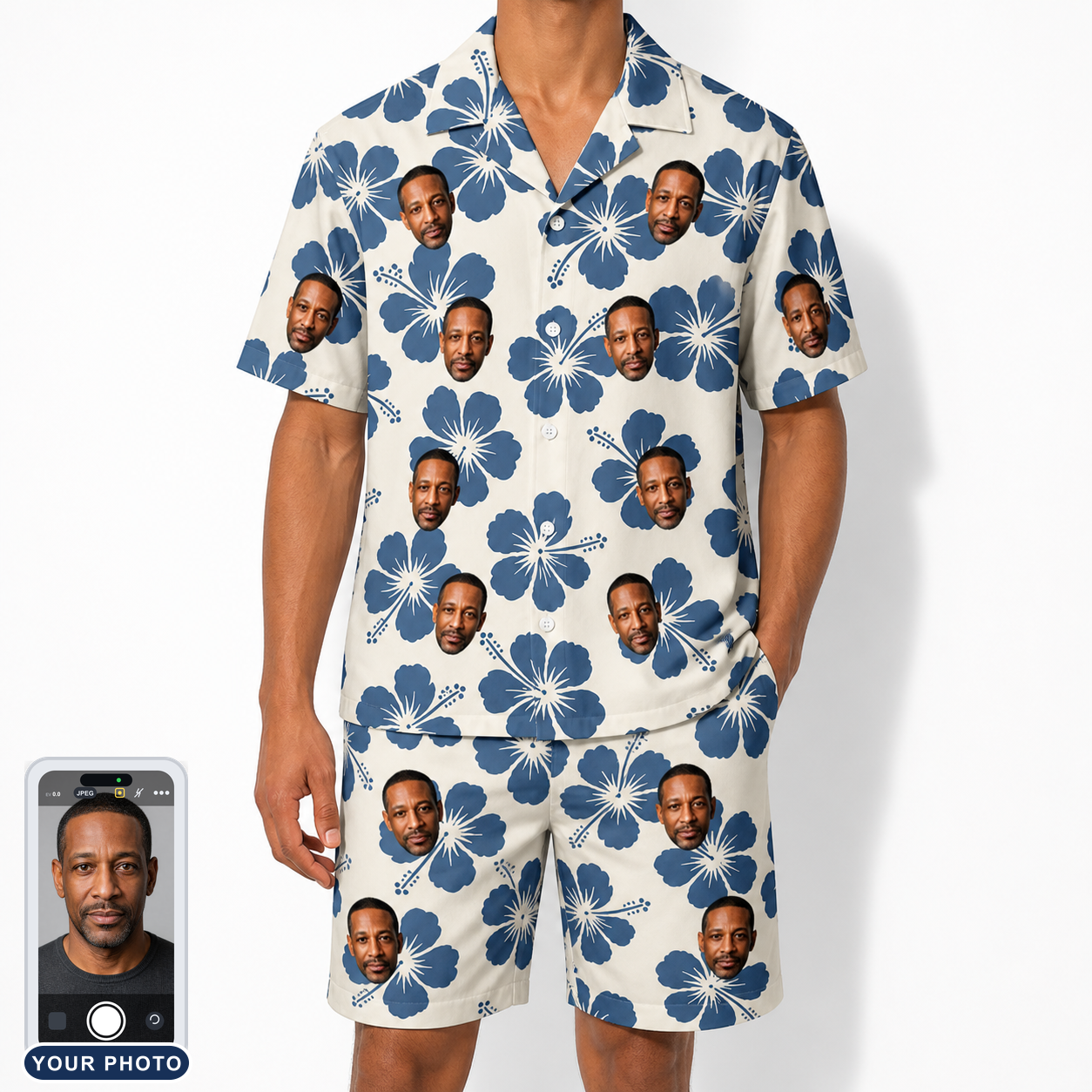 Men's Flora Fiesta Custom Face Shirt & Shorts Set