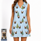 Women's Spruce Spectacle Custom Dog Face V-Neck Dress