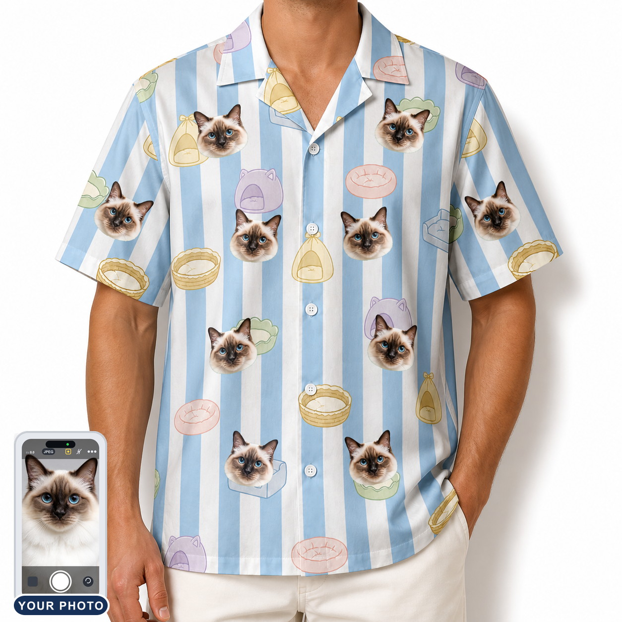 Men's Naptime Nooks Custom Cat Face Hawaiian Shirt