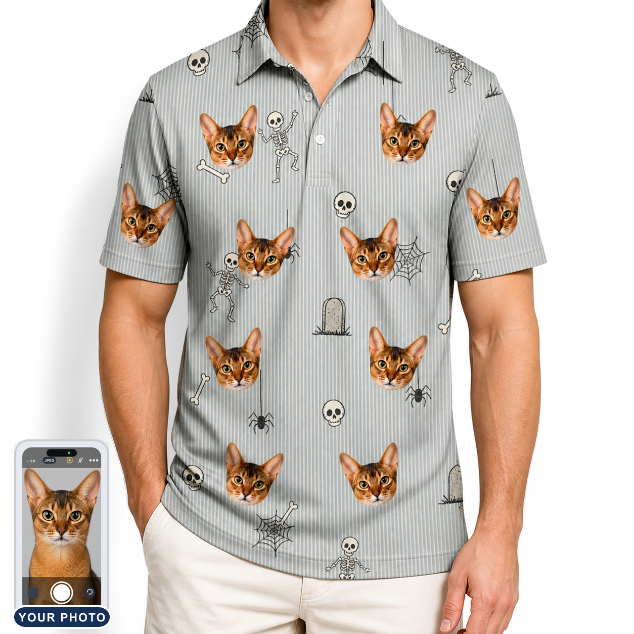 Men's Tombstone Tango Custom Cat Face Polo Shirt