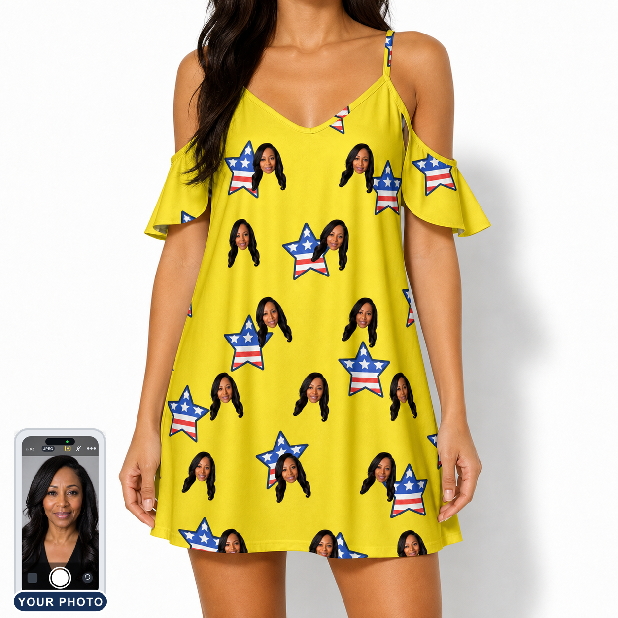 Women's Liberty Stripe Custom Face Off-Shoulder Dress