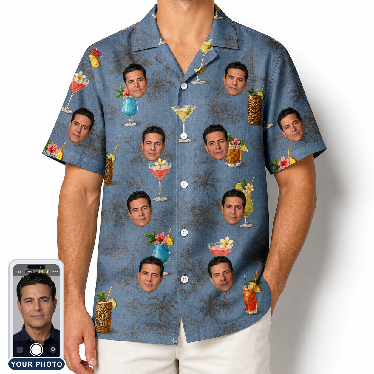 Men's Lounge Libations Custom Face Hawaiian Shirt
