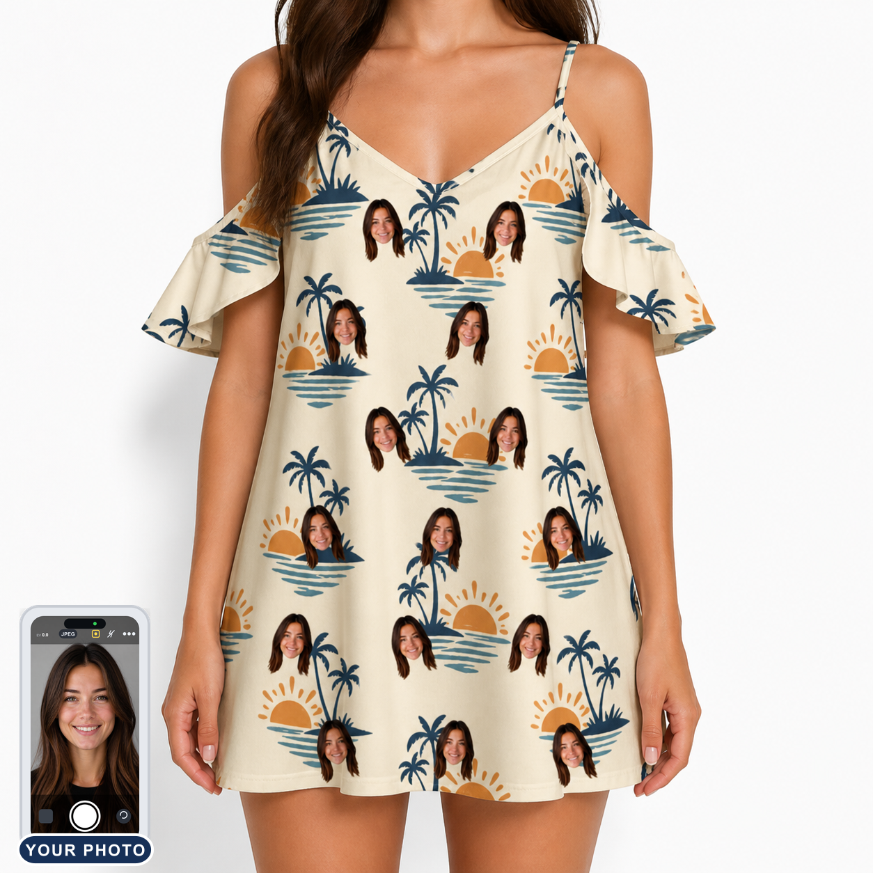 Women's Vinyl Vista Custom Face Off-Shoulder Dress