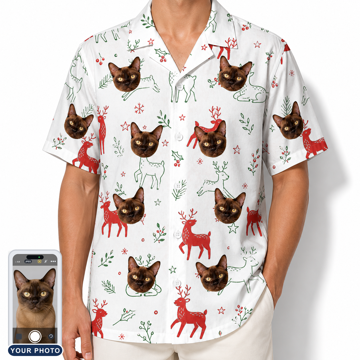 Men's Rudolph Ruckus Custom Cat Face Hawaiian Shirt