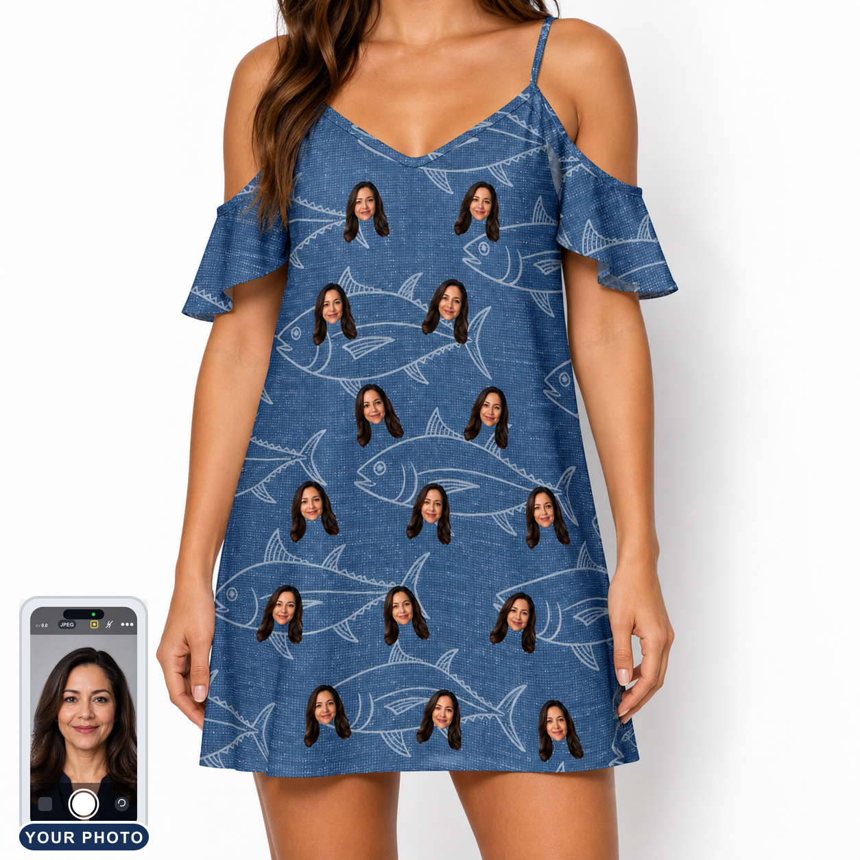 Women's Finny Business Custom Face Off-Shoulder Dress