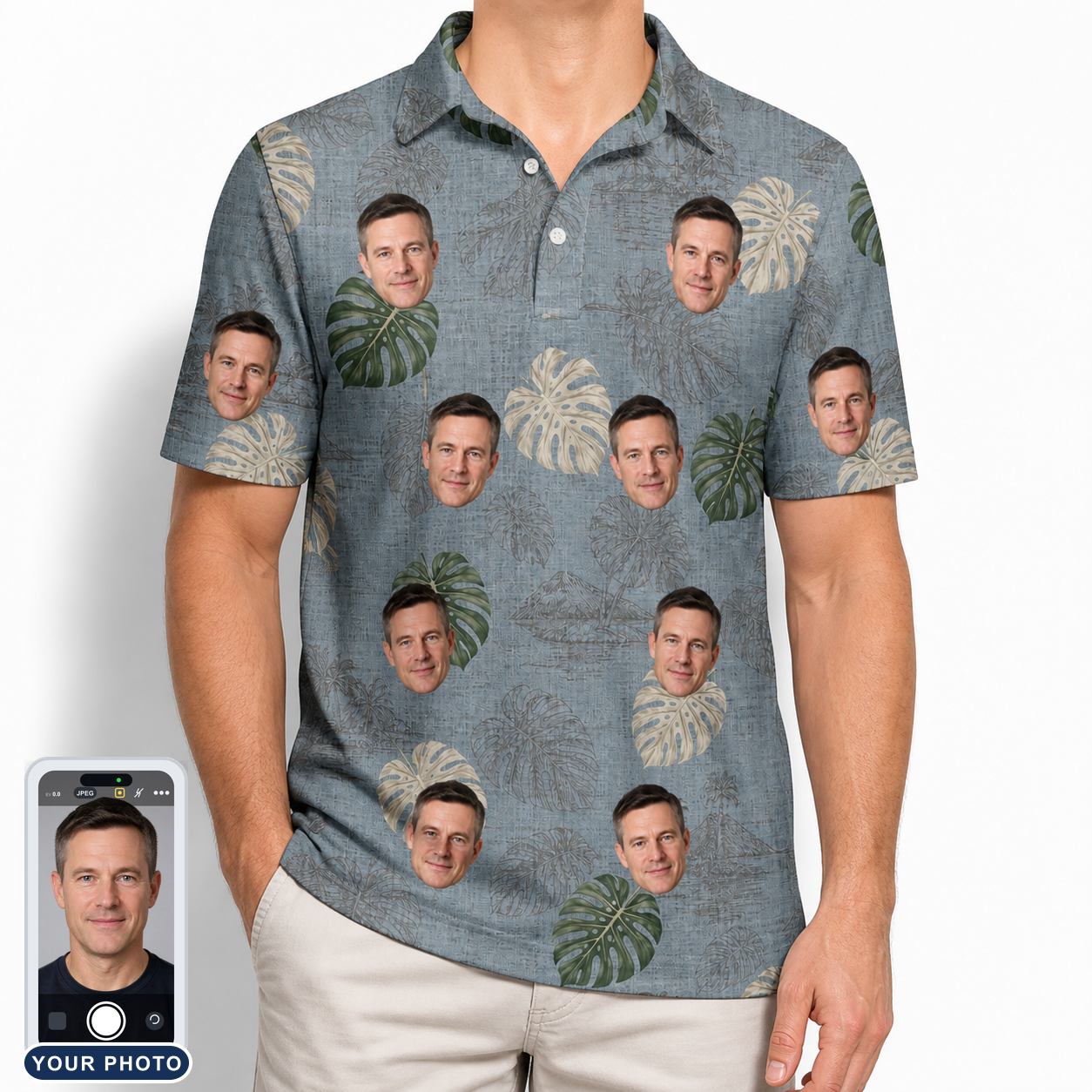 Men's Monstera Mingle Custom Face Polo Shirt