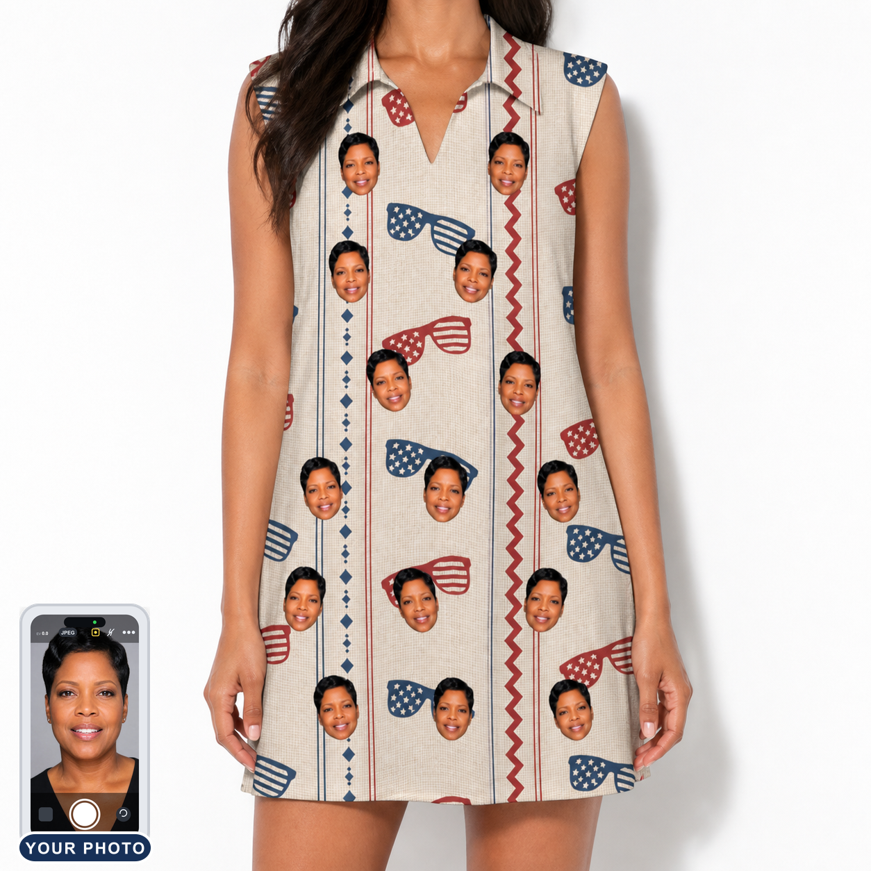 Women's Firework Frames Custom Face V-Neck Dress
