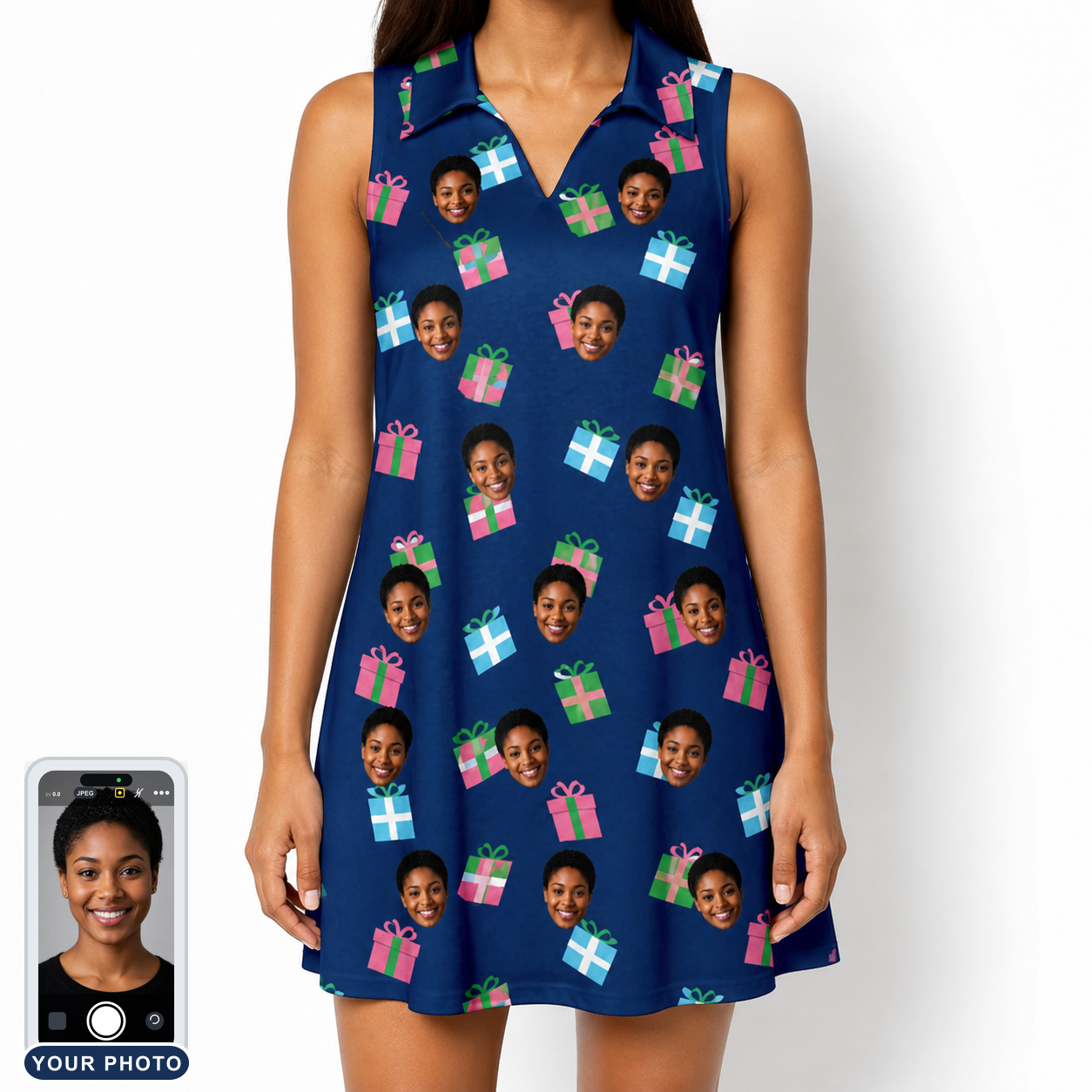 Women's Surprise Stacks Custom Face V-Neck Dress