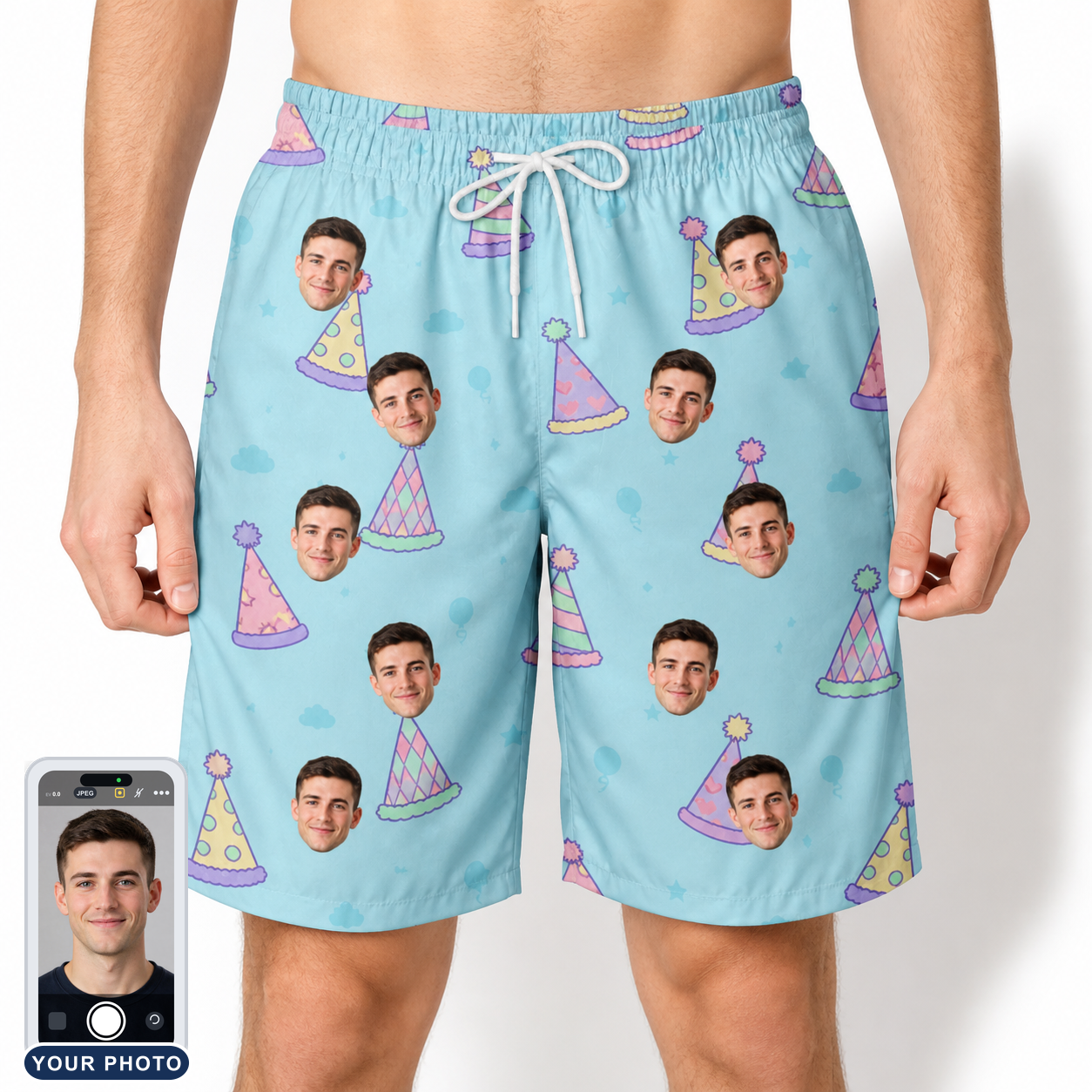 Men's Hat Trickery Custom Face Beach Shorts
