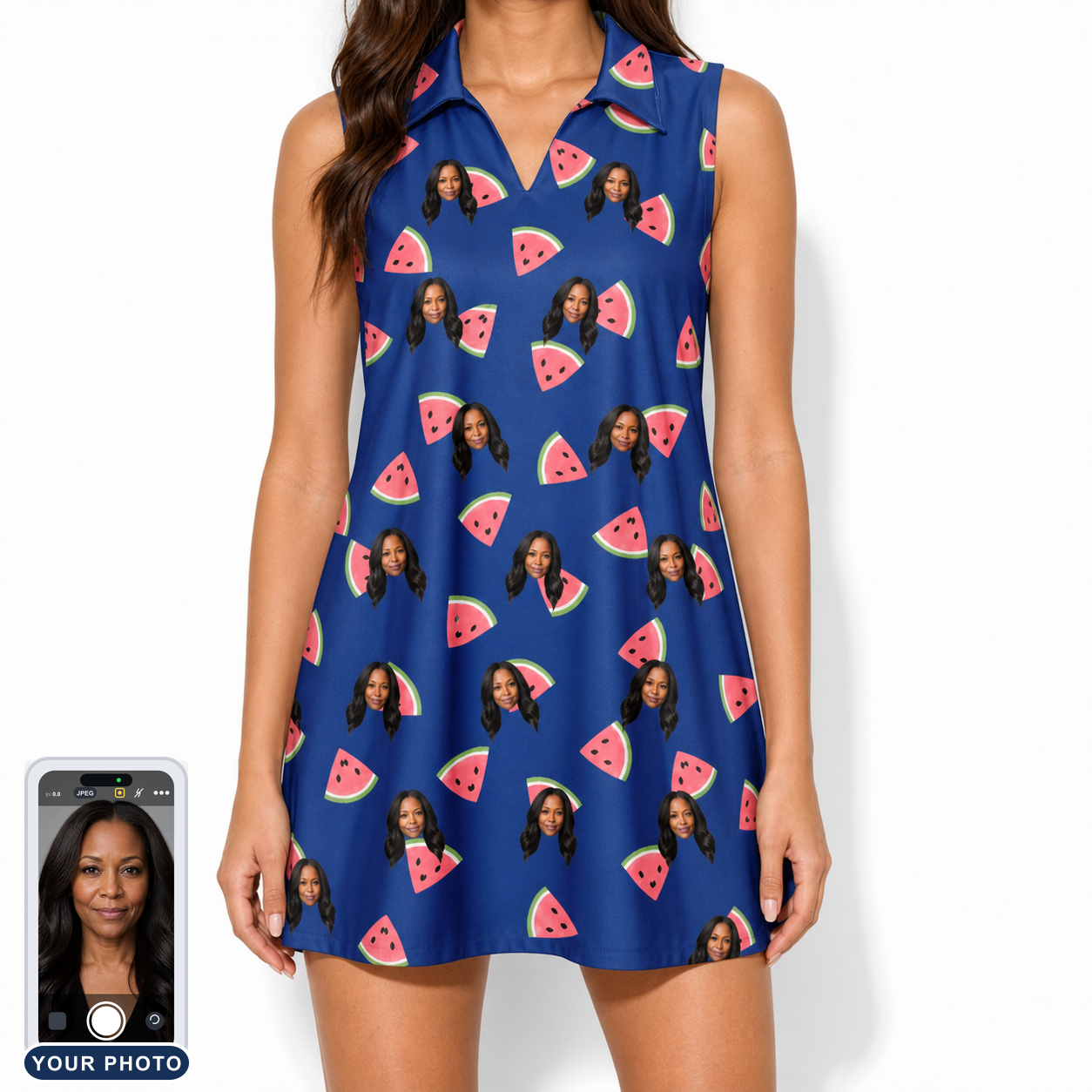 Women's July Quarters Custom Face V-Neck Dress