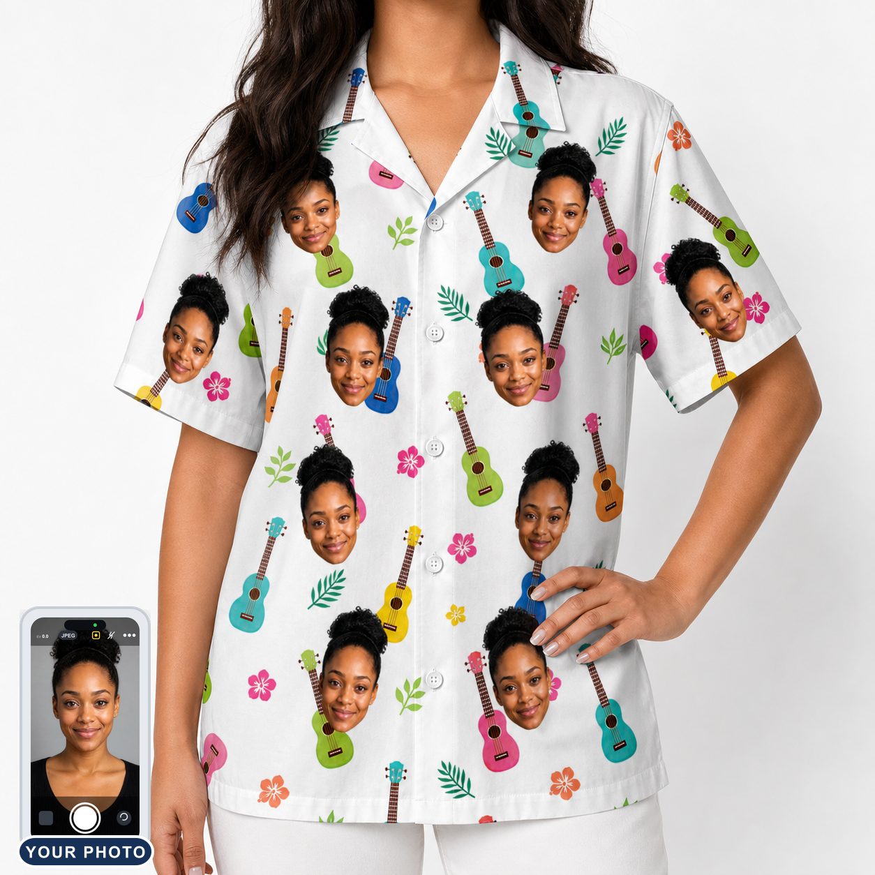 Women's Ukulele Utopia Custom Face Hawaiian Shirt