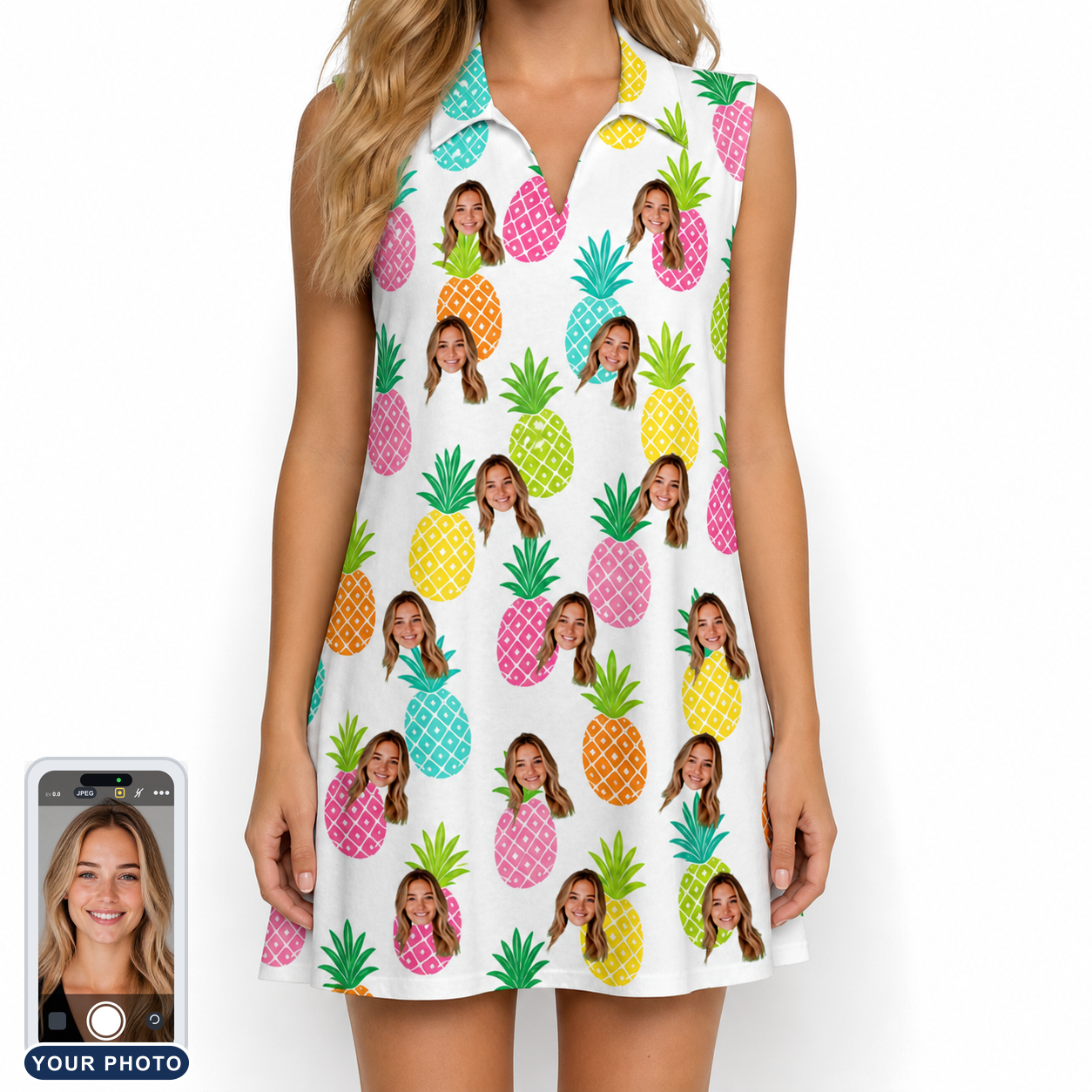 Women's Poolside Pips Custom Face V-Neck Dress