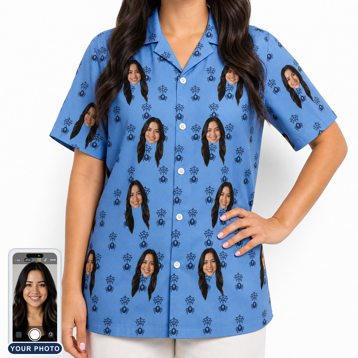 Women's Orb Weaver Custom Face Hawaiian Shirt