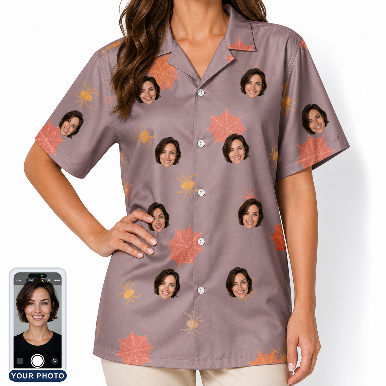 Women's Silken Scare Custom Face Hawaiian Shirt