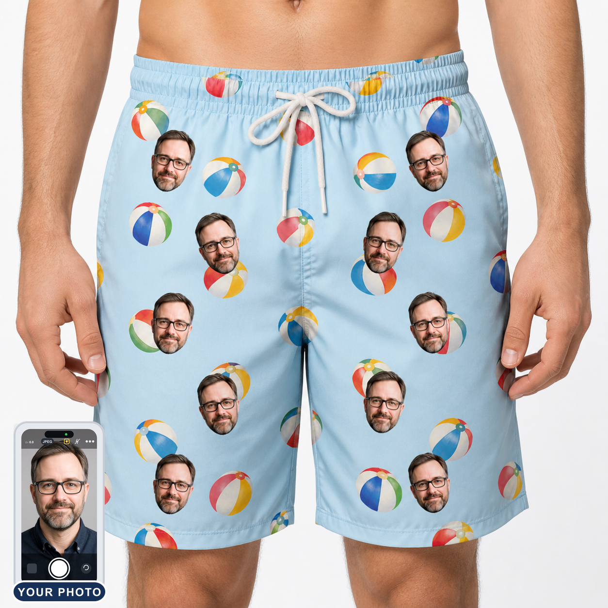 Men's Family Floaties Custom Face Beach Shorts