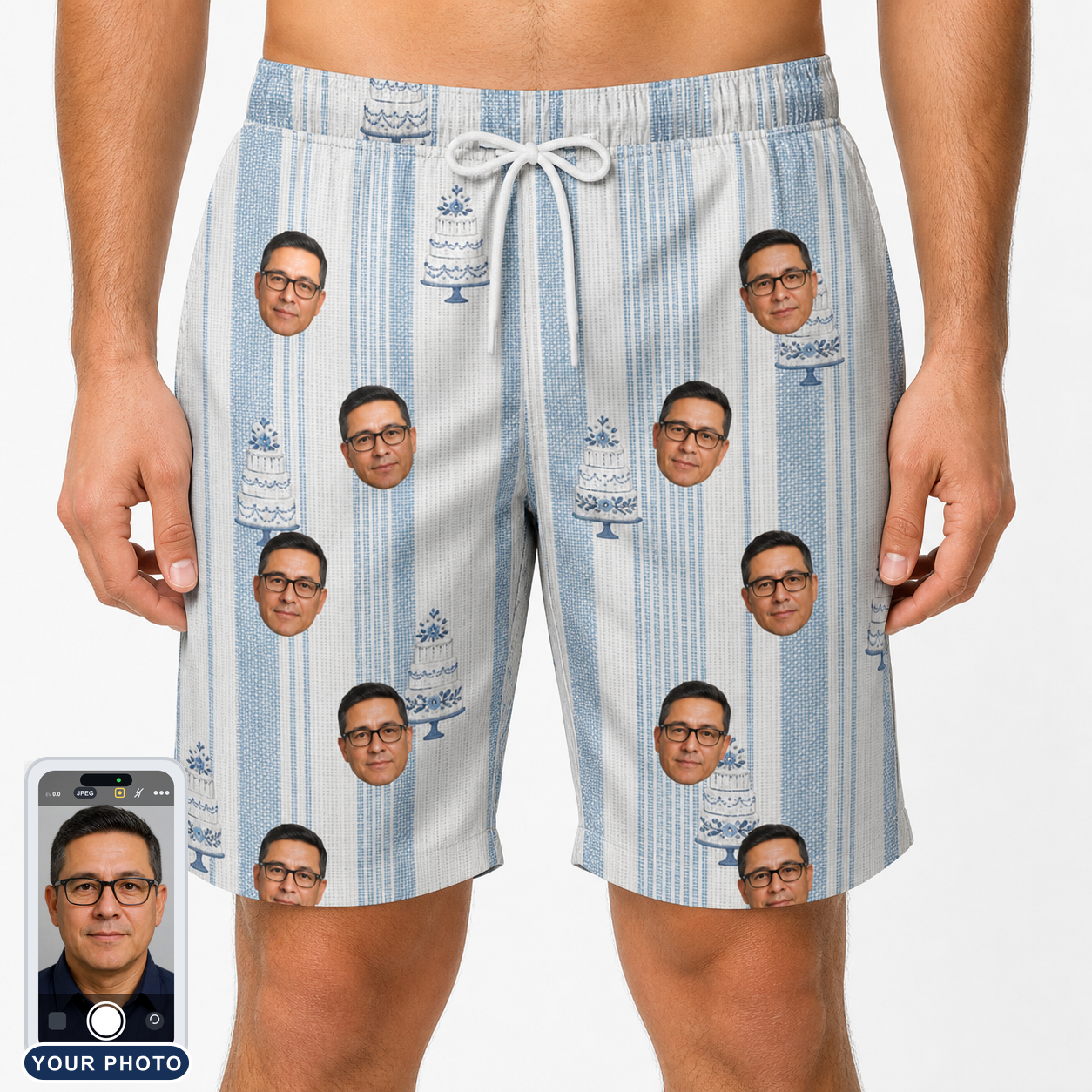 Men's Buttercream Boardwalk Custom Face Beach Shorts