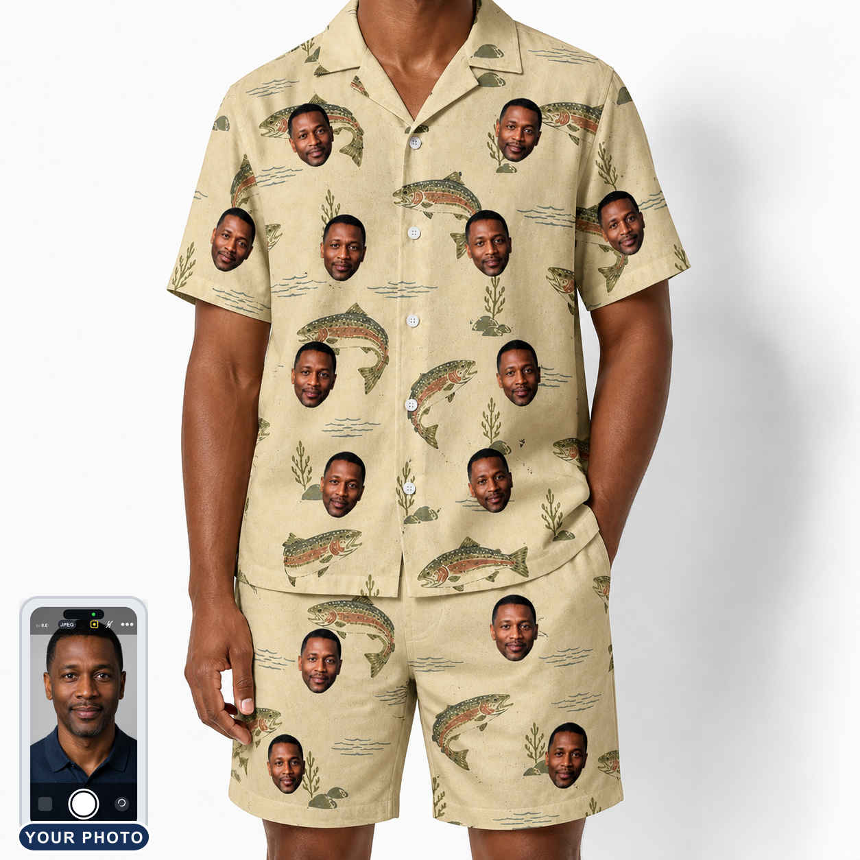 Men's Trout About Custom Face Shirt & Shorts Set