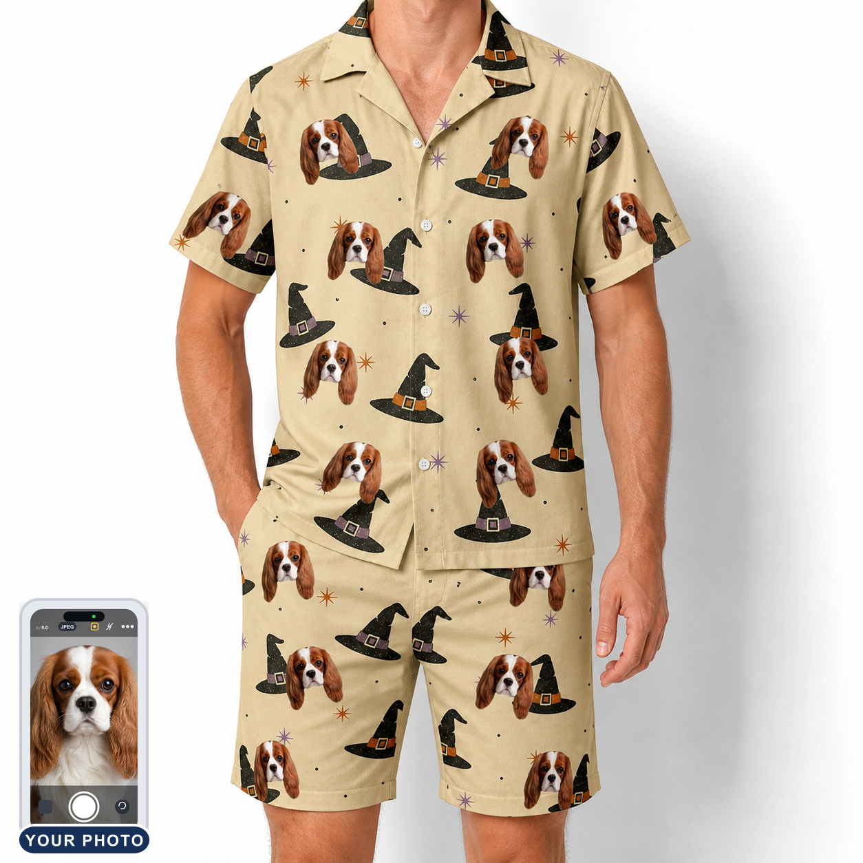 Men's Spellbound Spires Custom Dog Face Shirt & Shorts Set