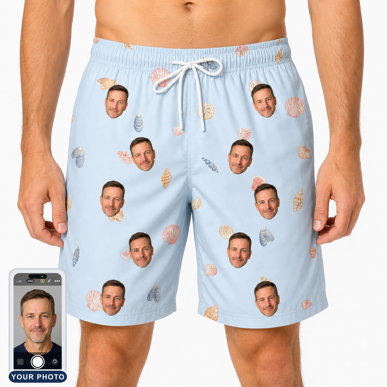 Men's Shell Yeah Custom Face Beach Shorts