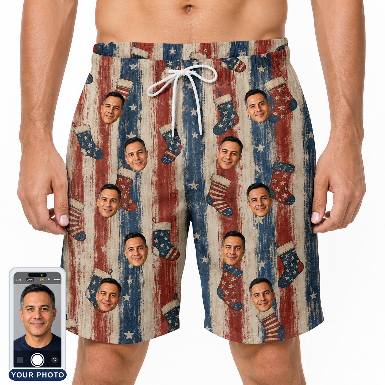 Men's Christmas Cuffs Custom Face Beach Shorts