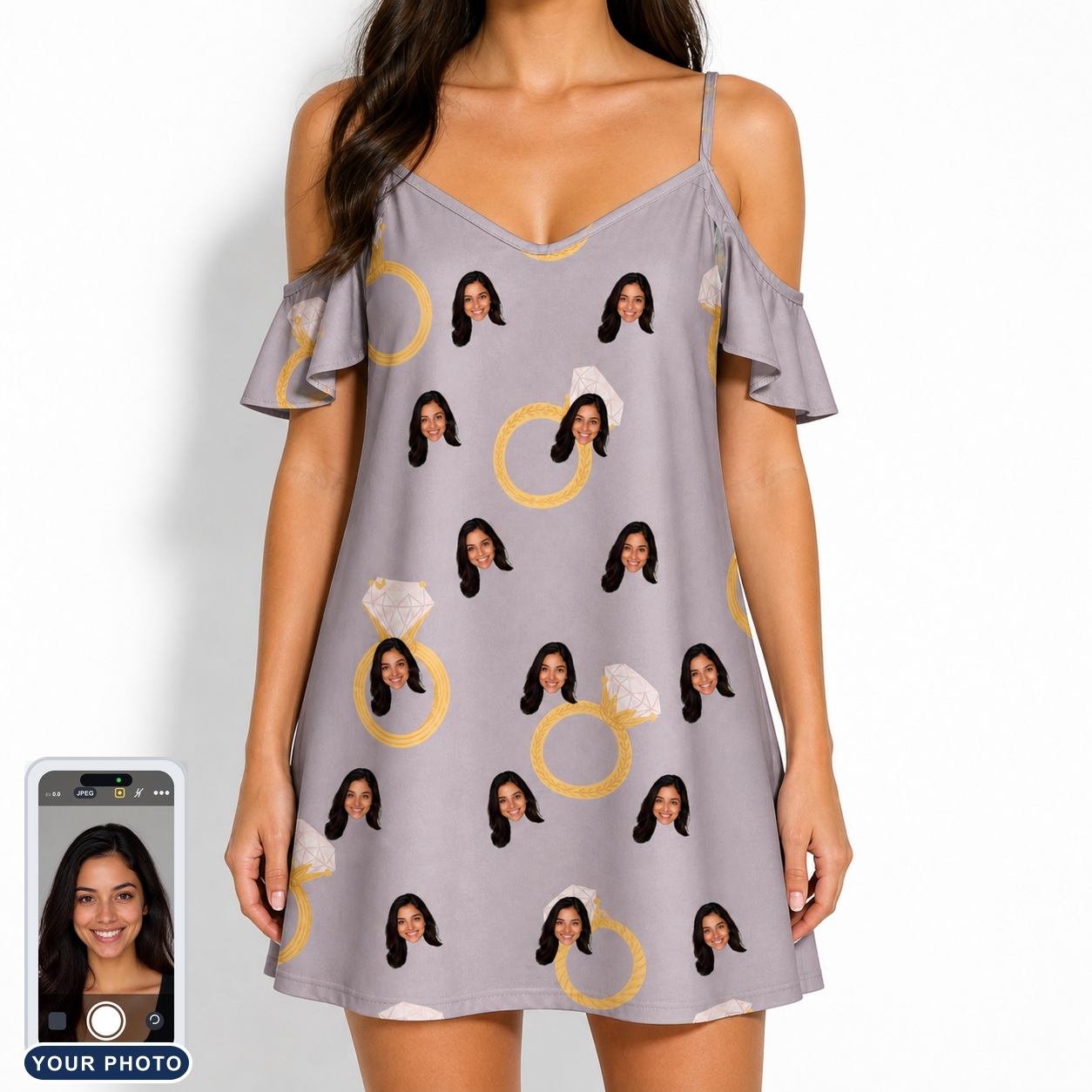 Women's Diamond Dares Custom Face Off-Shoulder Dress