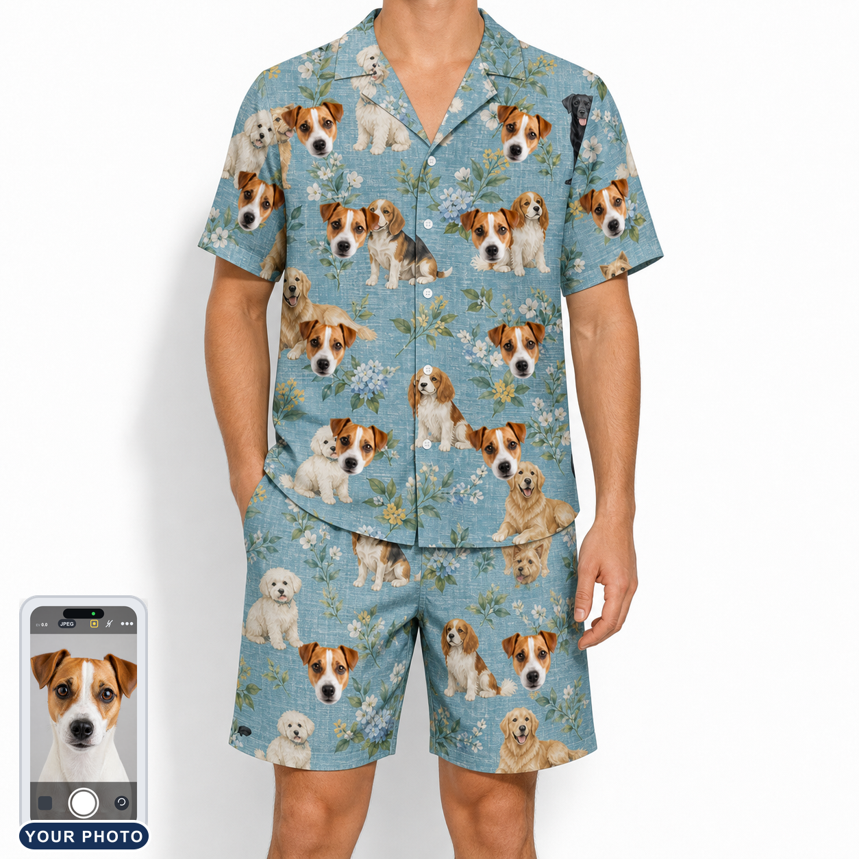 Men's Doggone Doodles Custom Dog Face Shirt & Shorts Set