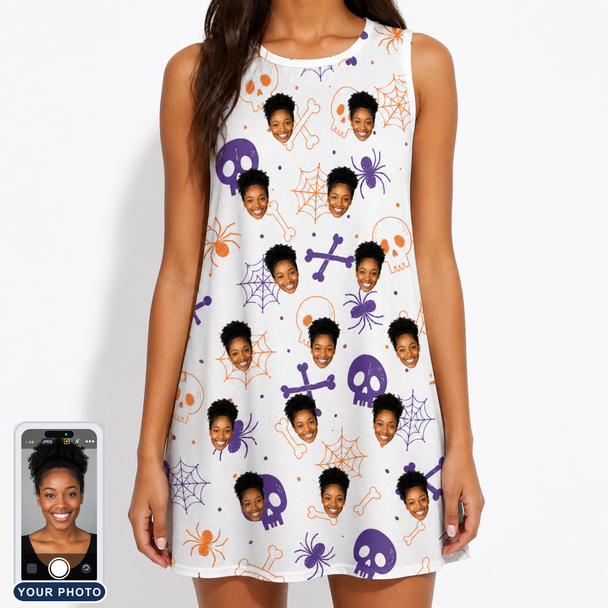 Women's Skull Shuffle Custom Face Tank Dress