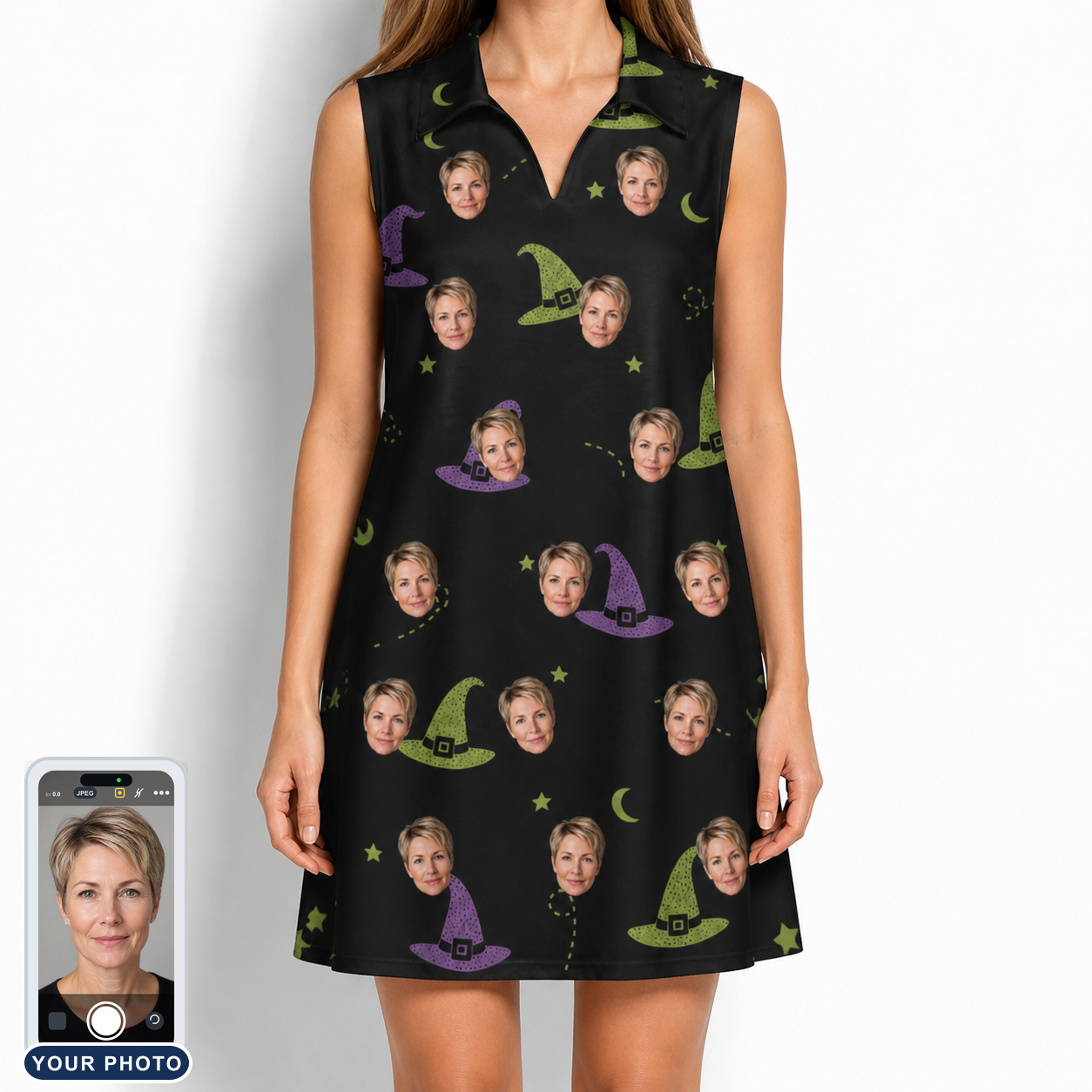 Women's Pointy Party Custom Face V-Neck Dress
