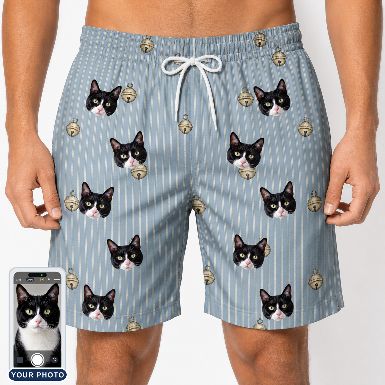 Men's Purrcussion Pings Custom Cat Face Beach Shorts