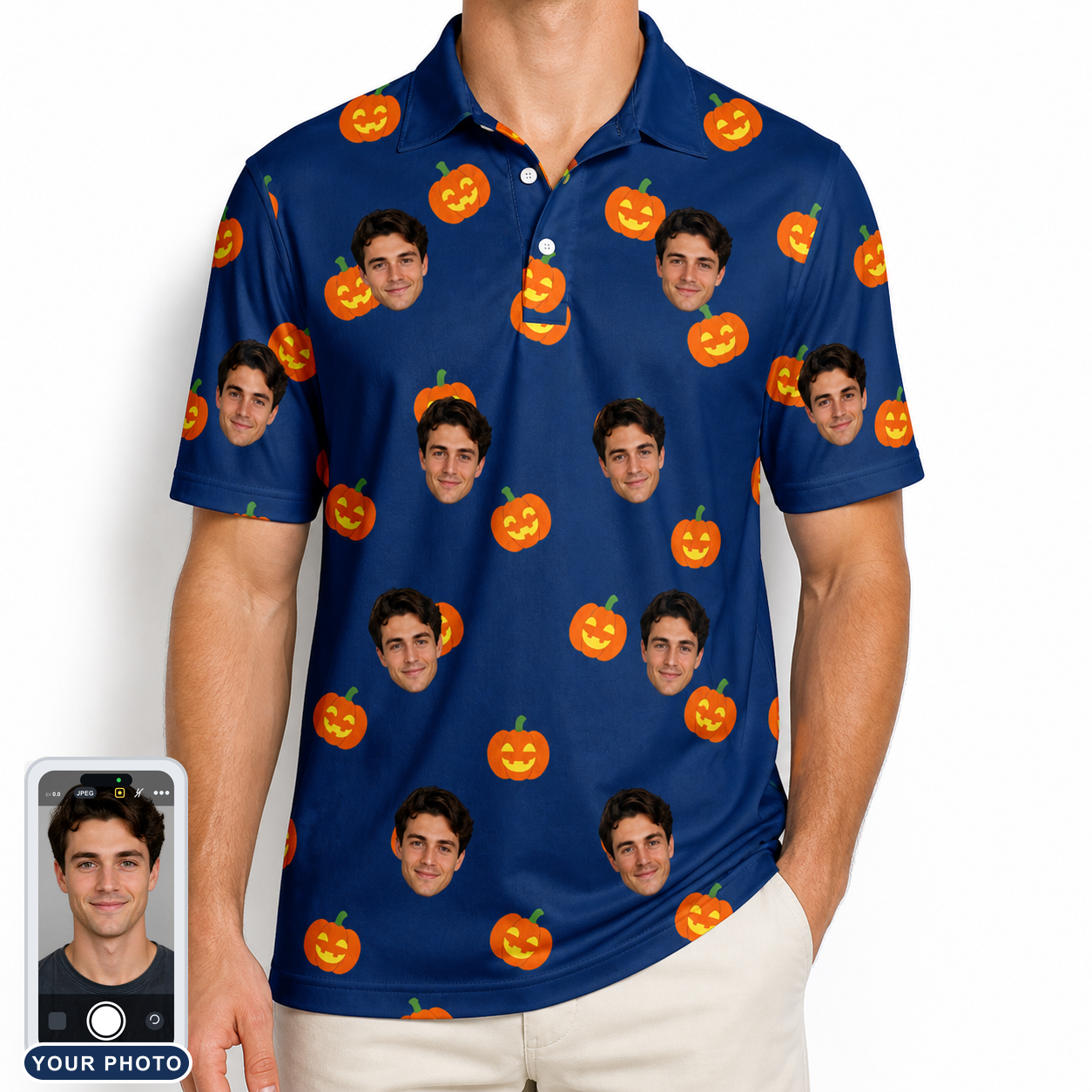 Men's Orange Oddities Custom Face Polo Shirt