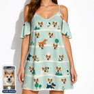 Women's Kerchief Kapers Custom Dog Face Off-Shoulder Dress