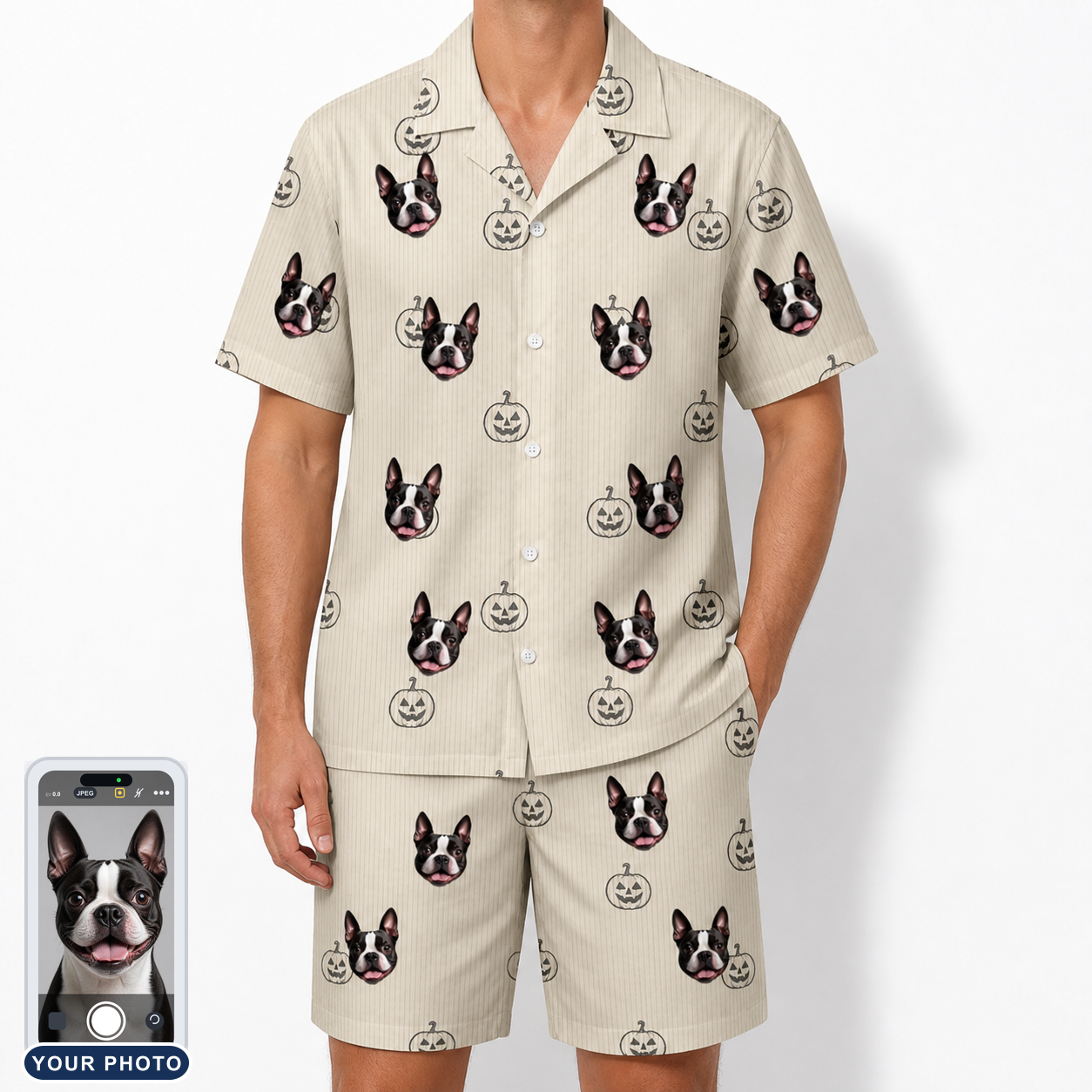 Men's Cucurbit Chuckles Custom Dog Face Shirt & Shorts Set
