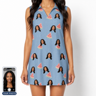 Women's Melon Mosaic Custom Face V-Neck Dress