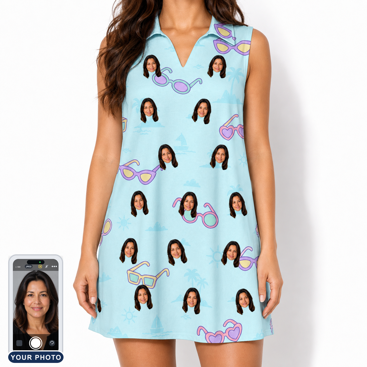 Women's Sunny Specs Custom Face V-Neck Dress