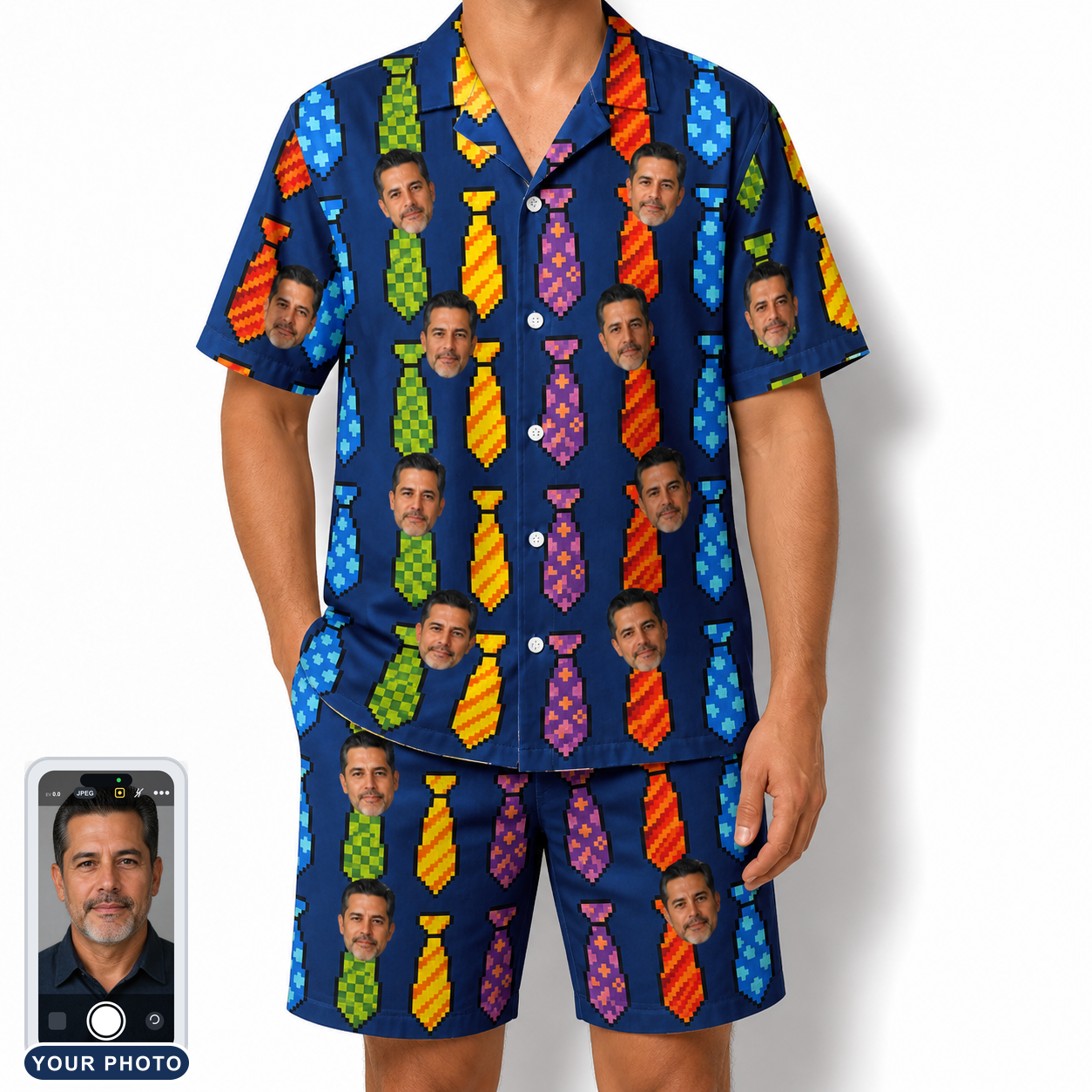 Men's Necktie Nostalgia Custom Face Shirt & Shorts Set