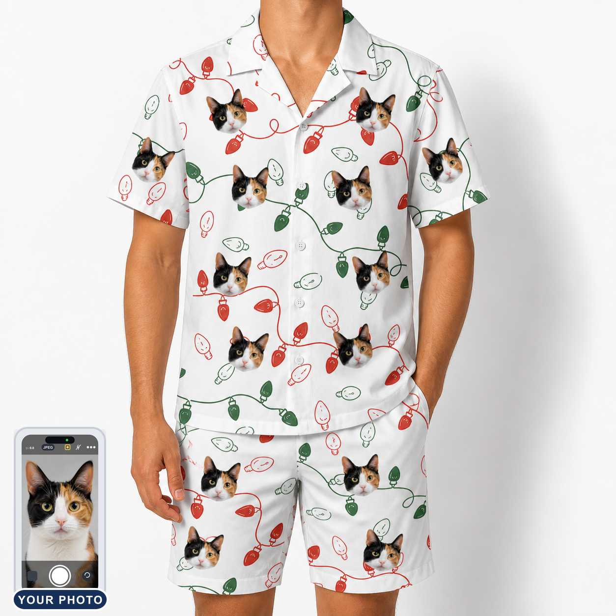 Men's Merry Circuits Custom Cat Face Shirt & Shorts Set