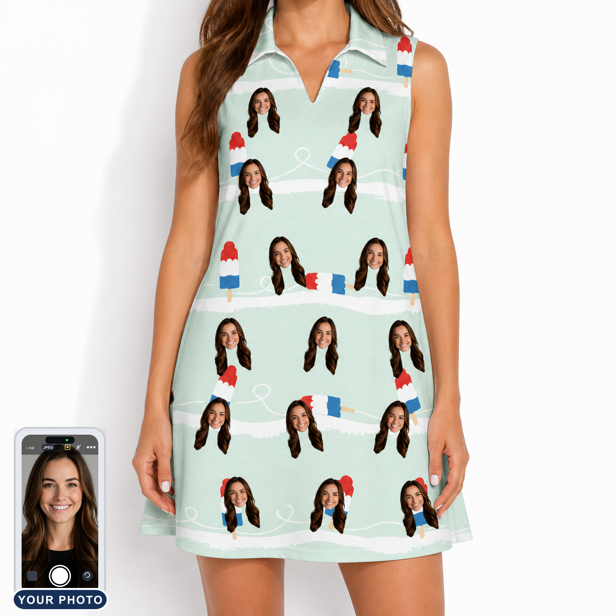 Women's Independence Icicles Custom Face V-Neck Dress
