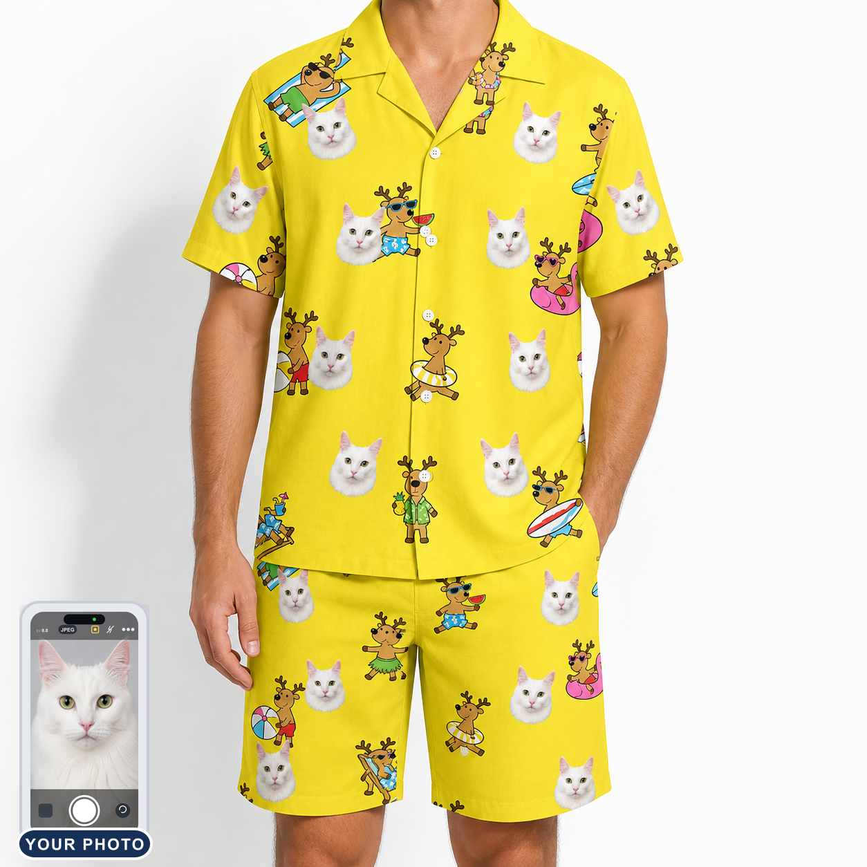 Men's Antler Antics Custom Cat Face Shirt & Shorts Set