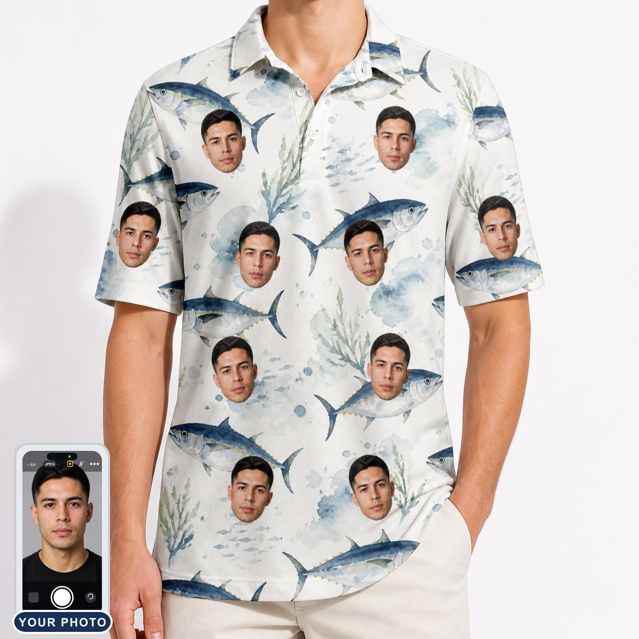 Men's Castaway Catch Custom Face Polo Shirt