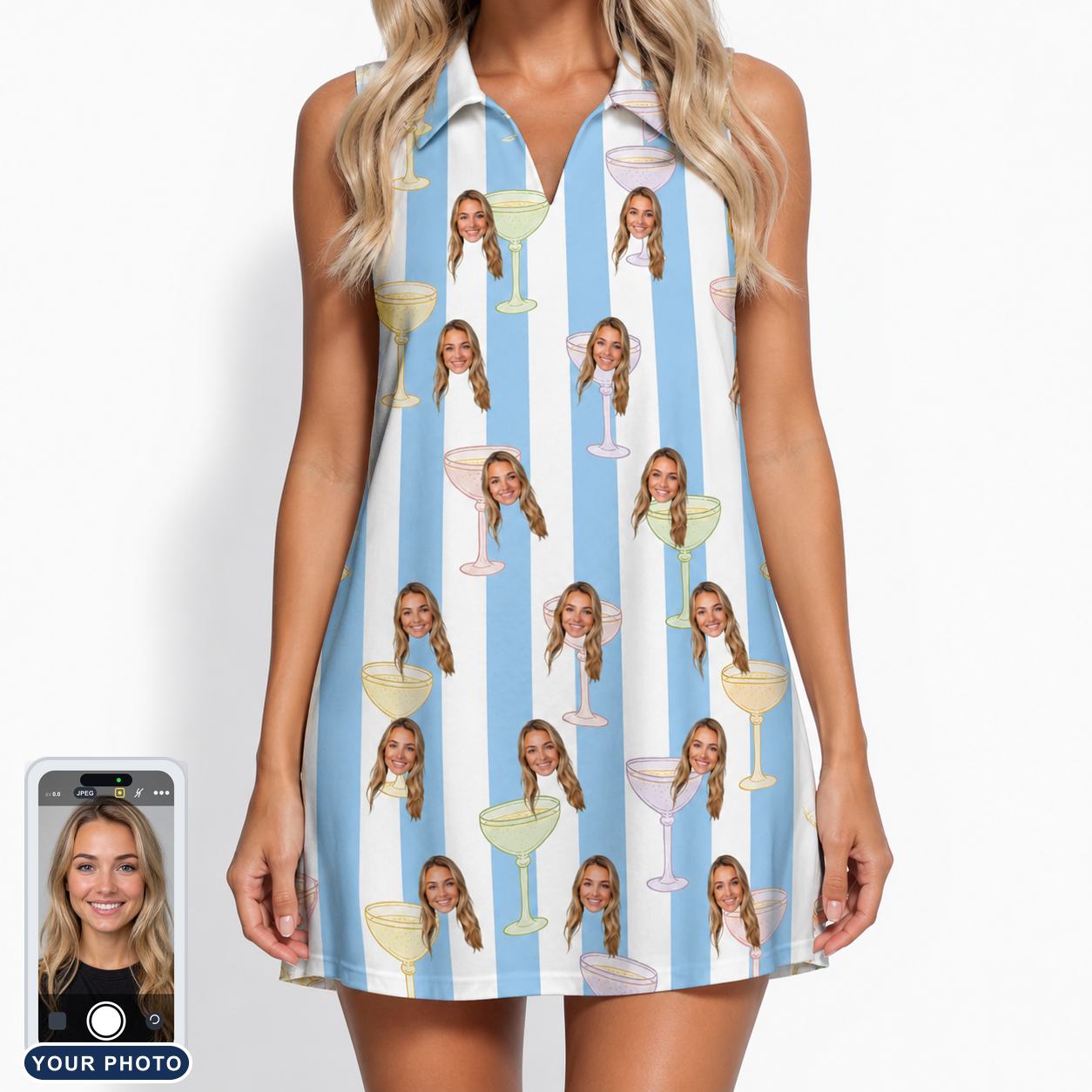 Women's Clink Wink Custom Face V-Neck Dress