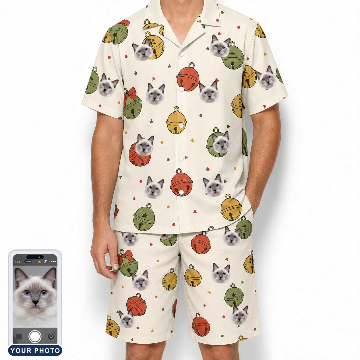 Men's Chime Charms Custom Cat Face Shirt & Shorts Set