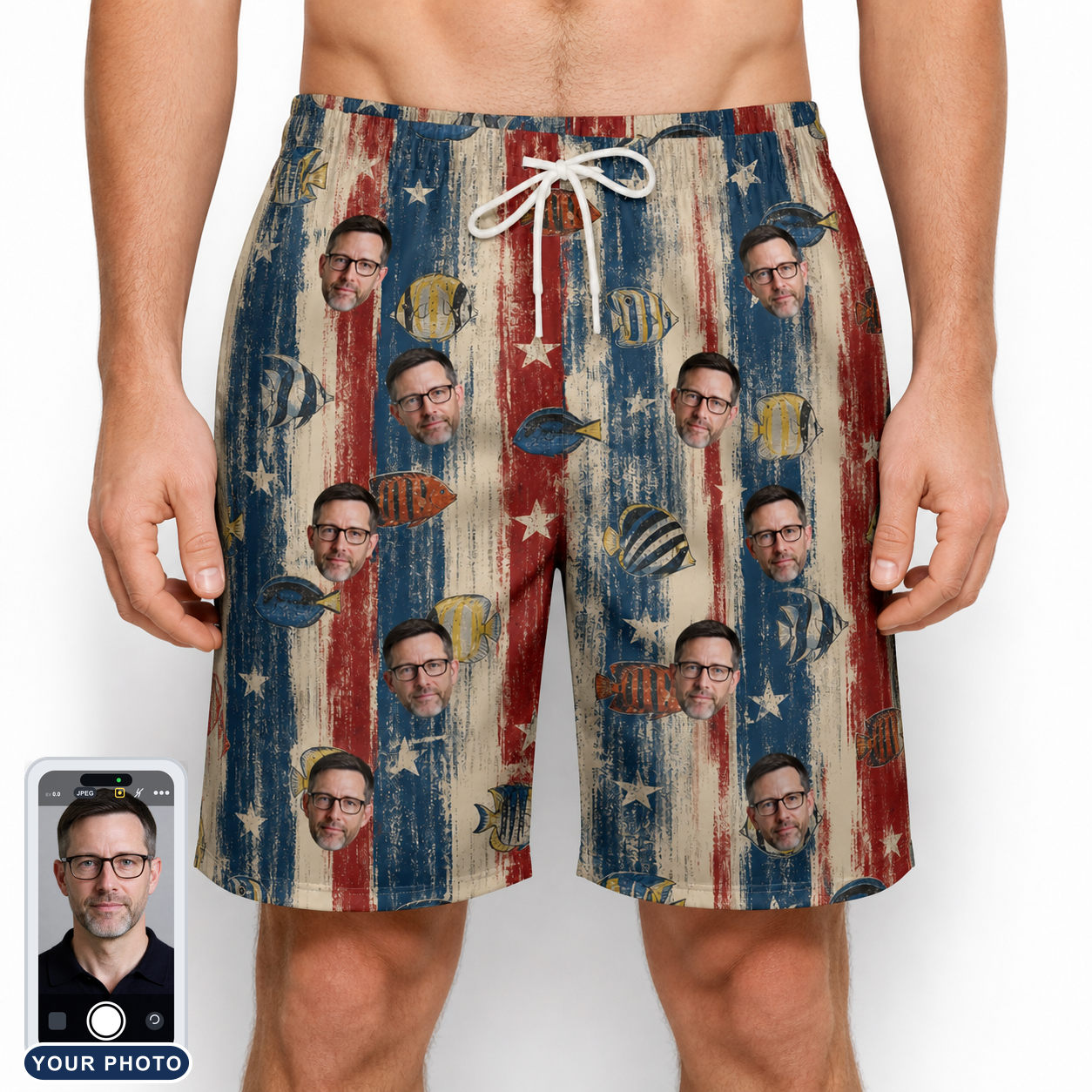 Men's Fishful Thinking Custom Face Beach Shorts