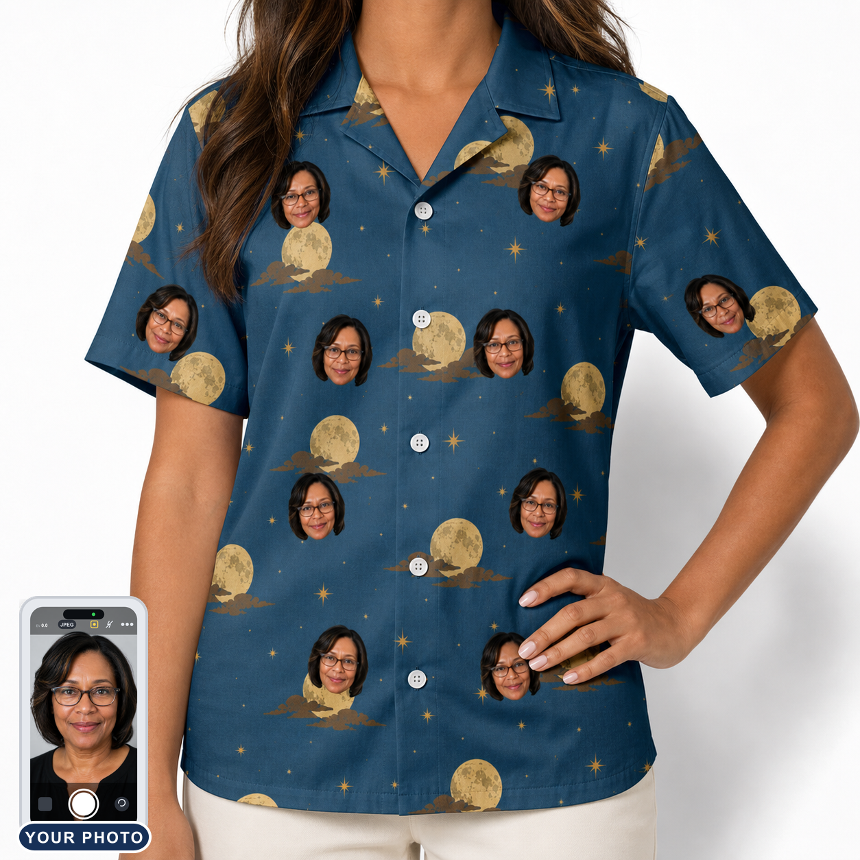Women's Lunar Laughs Custom Face Hawaiian Shirt