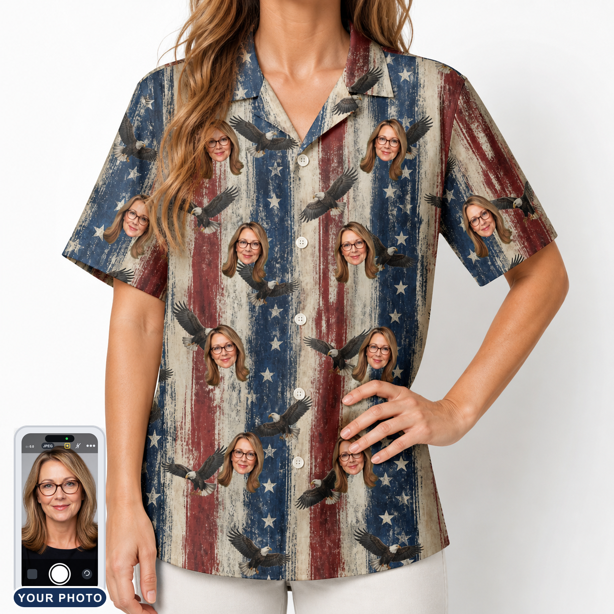 Women's Eagle Euphoria Custom Face Hawaiian Shirt