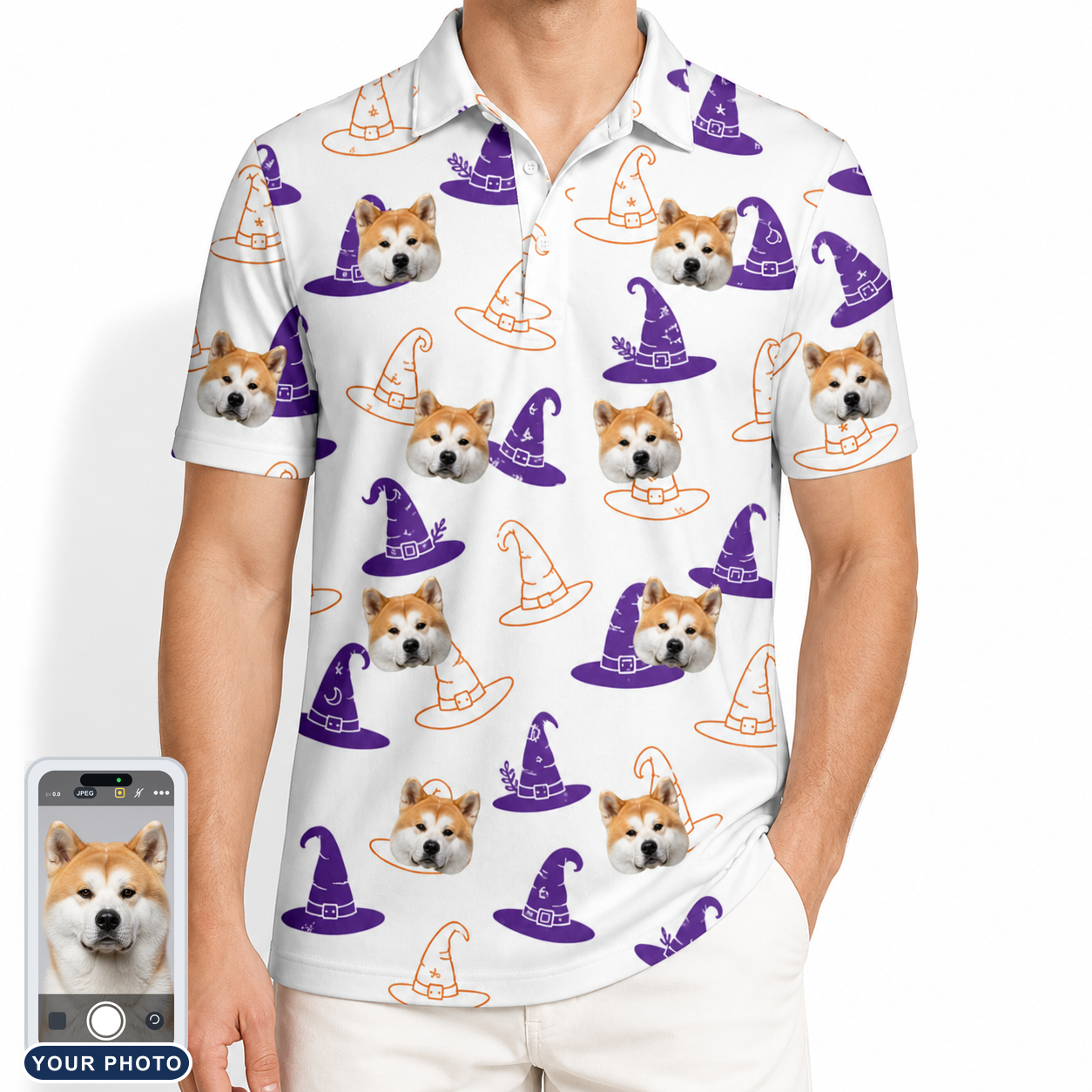 Men's Cauldron Crowns Custom Dog Face Polo Shirt